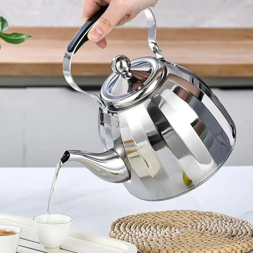 Bouilloire acier inoxydable miroir motif fleur infuseur amovible
