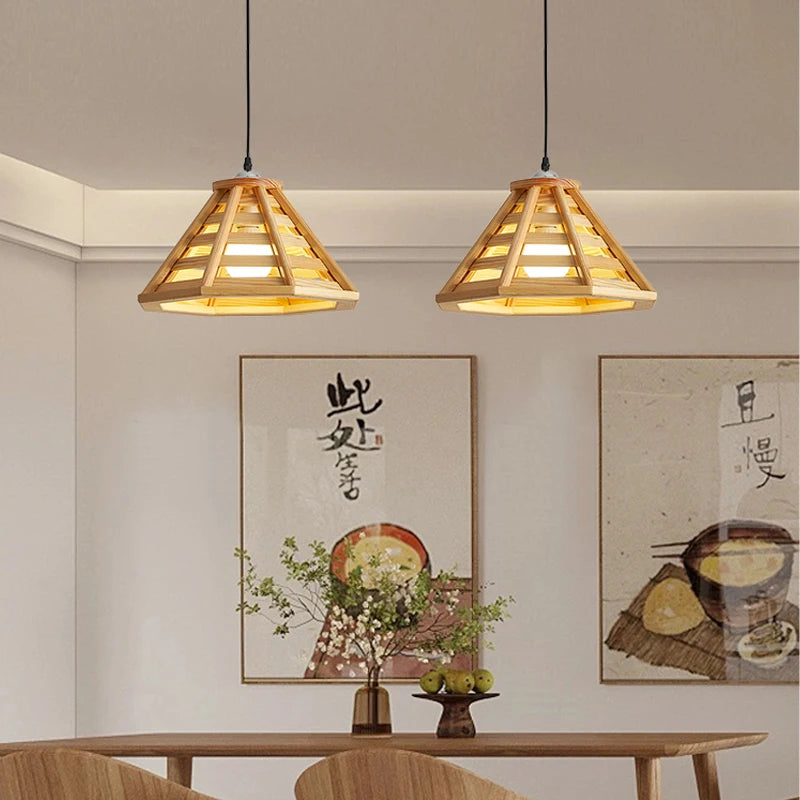 suspension en bois moderne avec éclairage led pour intérieur - vue 5 sur 7