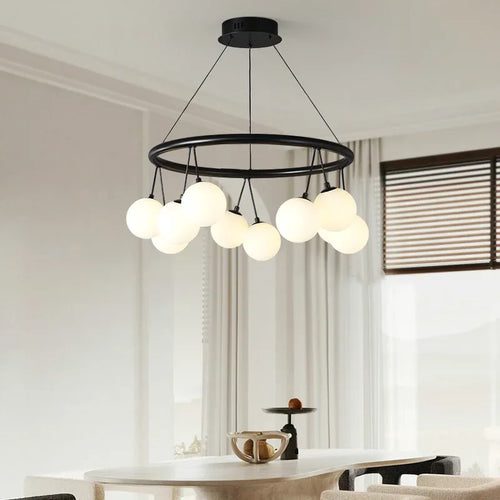 lustre suspension led en forme de haricot avec suspension cerise - vue 2 sur 9