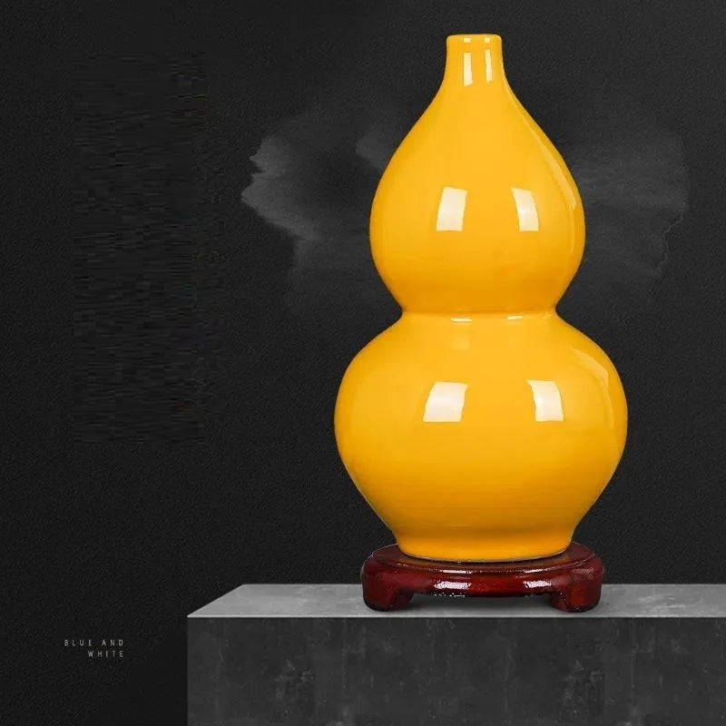 Jingdezhen Yellow Ceramic Vases, All Yellow Glaze Home Crafts, Living Room, Office Decoration, Wedding Gifts - vue 9 sur 11