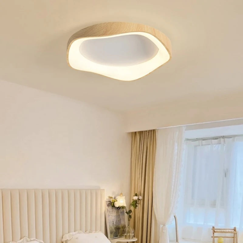 lampe circulaire led moderne grain de bois éclairage intérieur - vue 5 sur 8