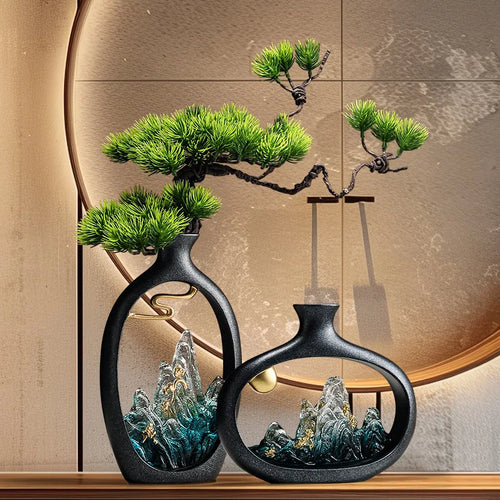 New Chinese welcome pine vase ornament, living room entrance TV cabinet, Bogu rack ornament, office housewarming gift - vue 5 sur 9
