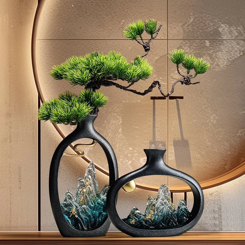 New Chinese welcome pine vase ornament, living room entrance TV cabinet, Bogu rack ornament, office housewarming gift - vue 4 sur 9