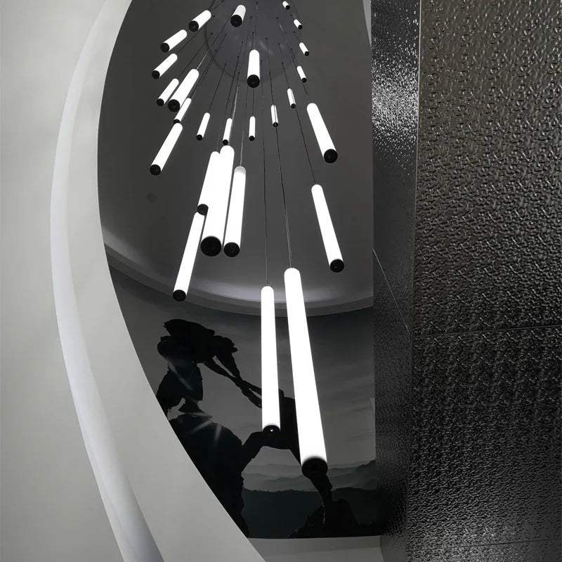 lustre led long tube spirale minimaliste moderne 2023 - vue 4 sur 15