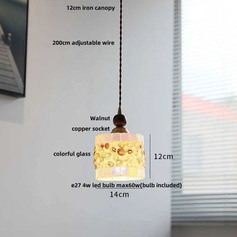 suspension en verre coloré avec fil de bois réglable moderne
