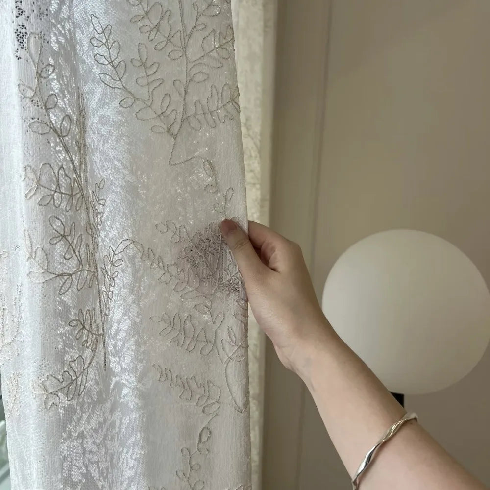 Voilage tulle brodé motifs feuilles pour salon chambre - vue 3 sur 7
