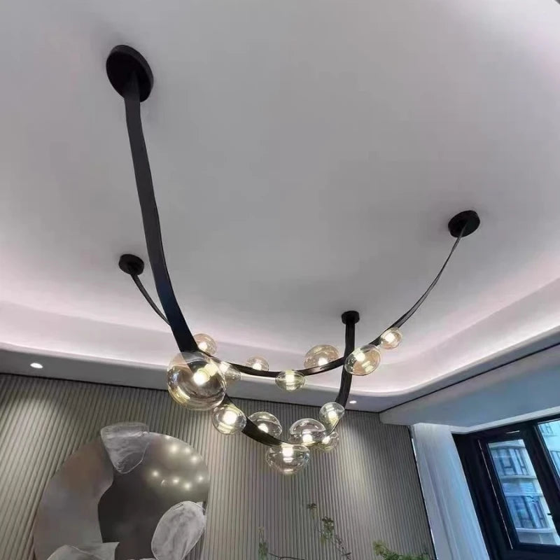 Minimalist leather and glass LED chandelier for decoration - vue 4 sur 8