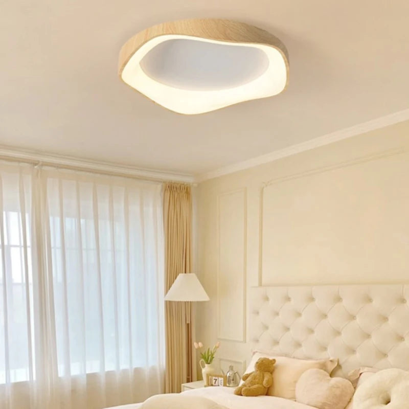 lampe circulaire led moderne grain de bois éclairage intérieur - vue 6 sur 8