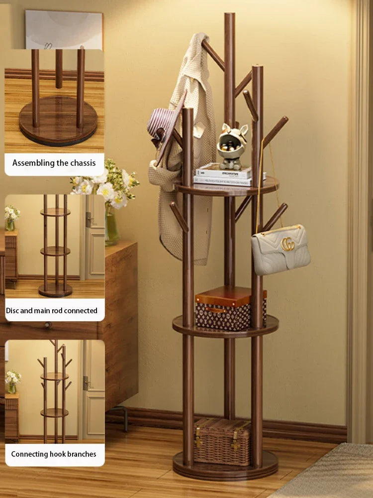 porte-manteau en bois organisateur rotatif pour vêtements - vue 5 sur 11