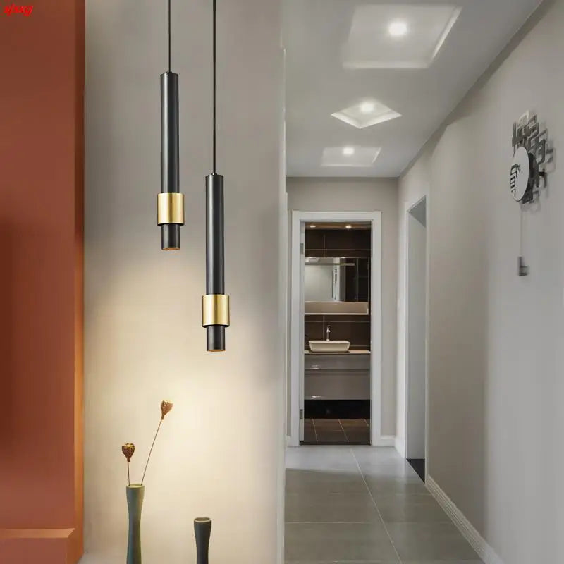 Minimalist luxury copper LED pendant light with adjustable brass cord - vue 4 sur 8