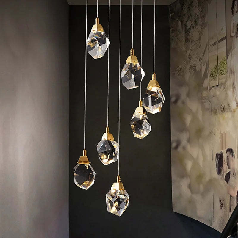 Lustre en cristal de luxe Villa cage d'escalier salle à manger chambre salon Iceberg éclairage en forme de Ling éclairage intérieur lampes LED - vue 4 sur 7