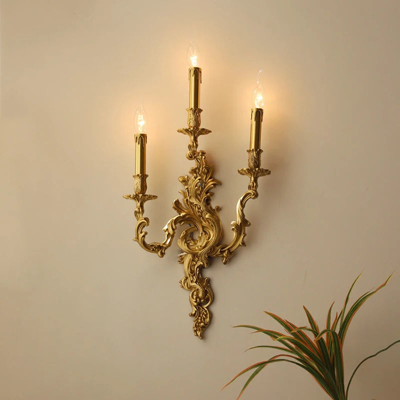 applique murale vintage rococo en laiton et cuivre