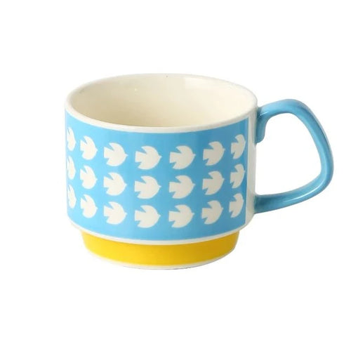 Ensemble tasses cafe ceramique motif floral japonais retro