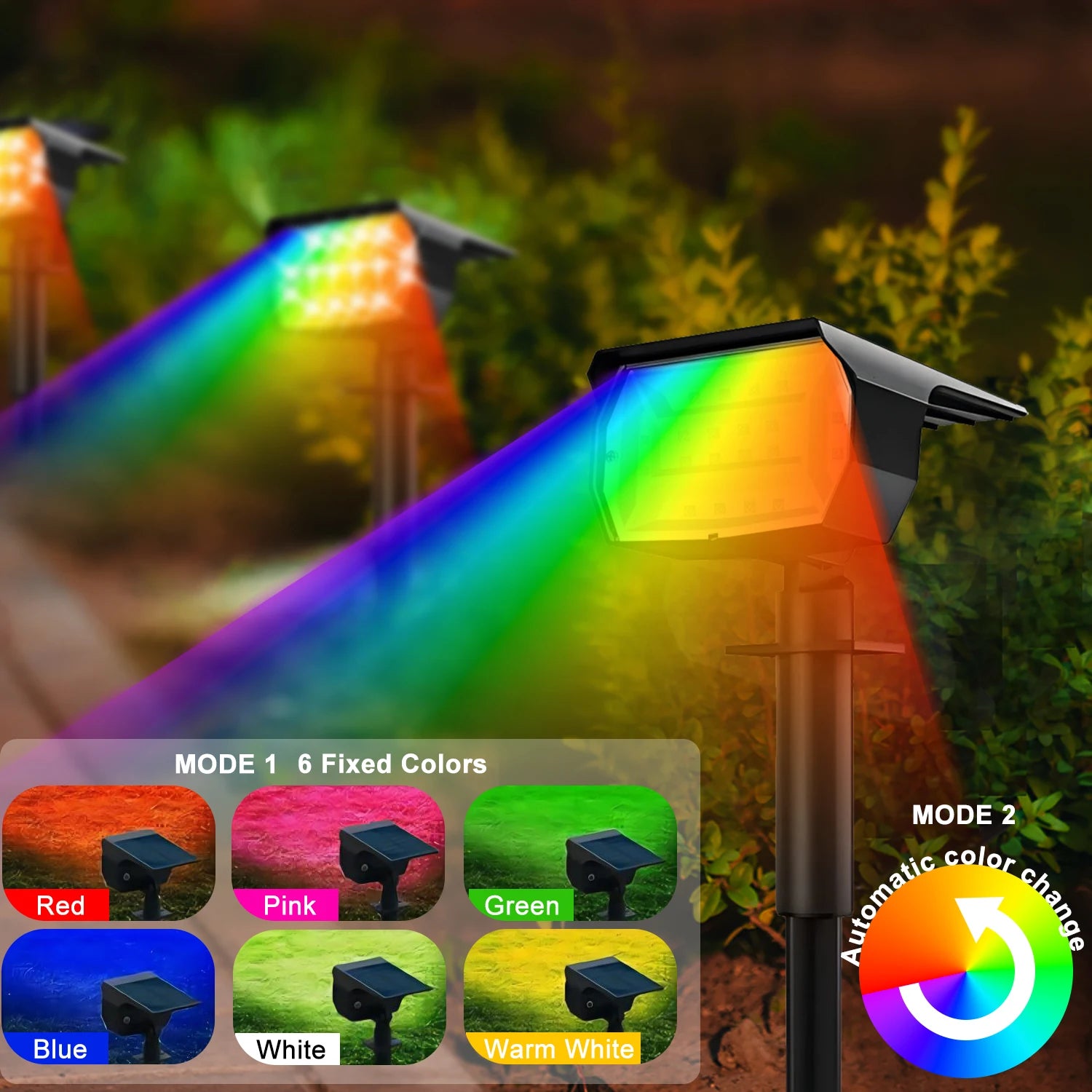 20/18LEDs RVB Lumière Solaire Extérieur Paysage Projecteurs Changement de Couleur 2 En 1 Sans Fil Étanche Lampe Murale Solaire Patio Jardin - vue 4 sur 8