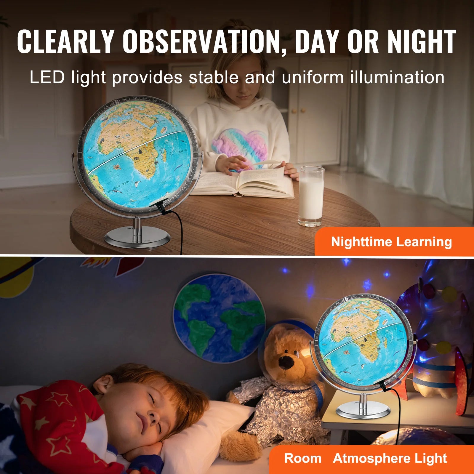 VEVOR Educational Globe 10in/254mm Interactive AR World Globe LED Night Lighting, AR APP Compatible with Android or iOS Devices - vue 5 sur 7