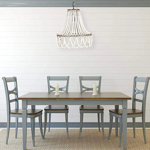 lustre en perles de bois style bohème nordique et rural américain - vue 4 sur 7