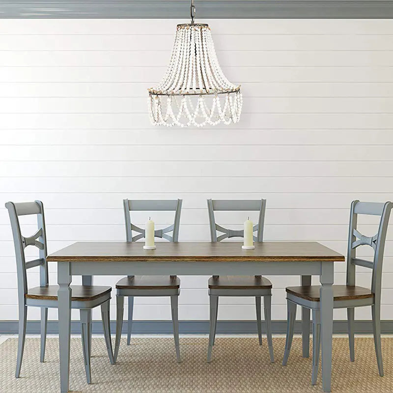 lustre en perles de bois style bohème nordique et rural américain - vue 4 sur 7