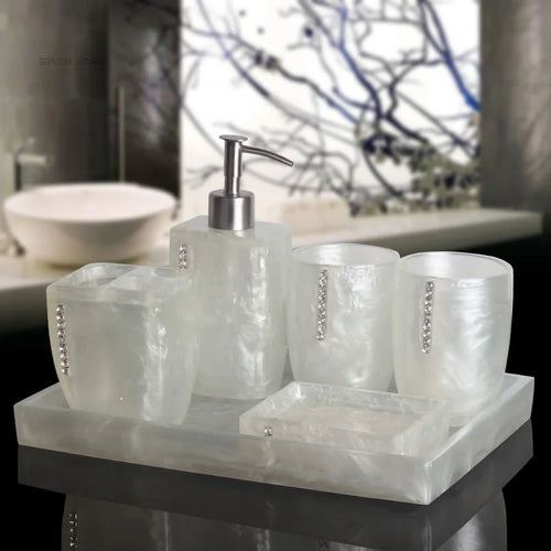 ensemble daccessoires de mariage en résine nacrée pour salle de bain - vue 2 sur 11