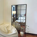 French retro decorative full-length mirror, square lattice false window to increase the sense of space, wall-mounted household m