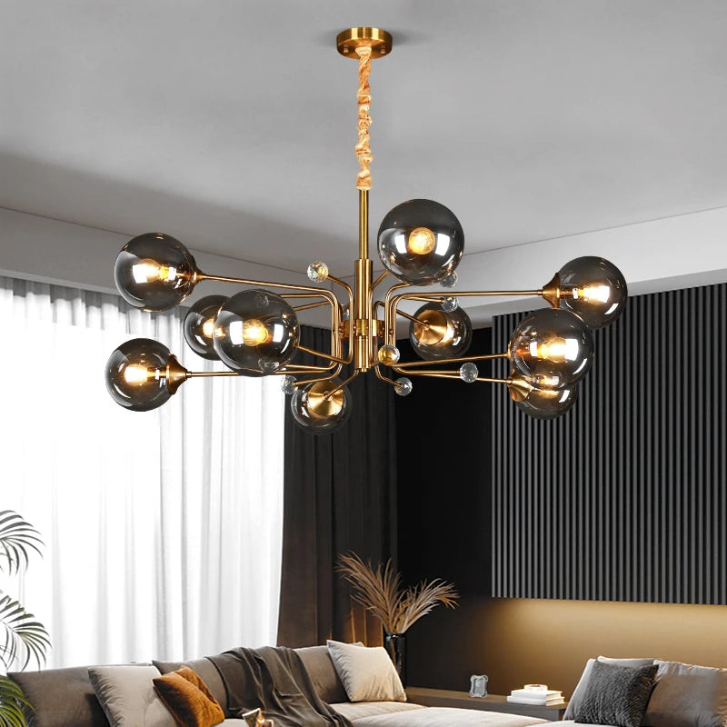 lustre led moderne 10 globes luminaire décoratif - vue 5 sur 18