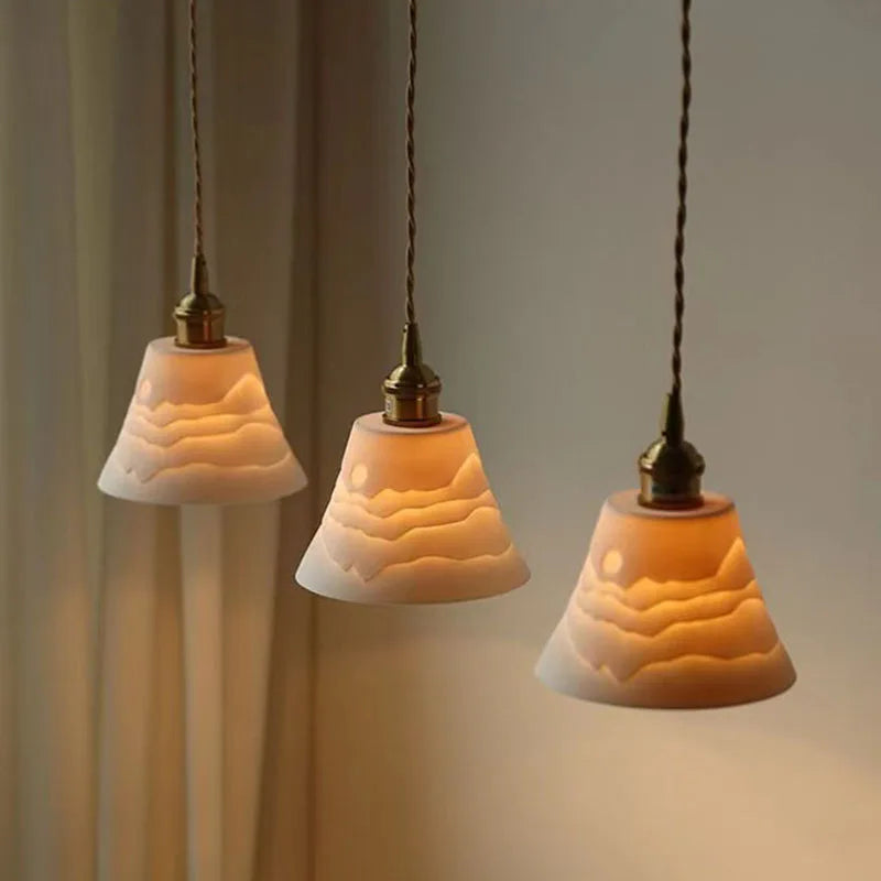 suspension Style japonais Zen en céramique chez l'habitant salon montagne ombre chambre en laiton LED lumières - vue 3 sur 7
