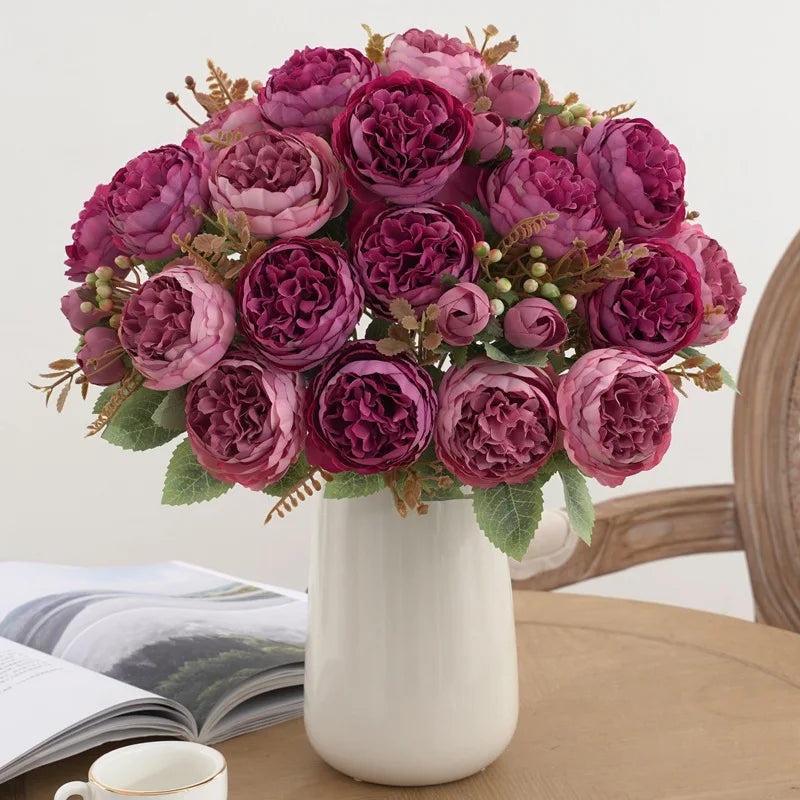 bouquet de pivoines en soie pour décoration artificielle - vue 6 sur 11