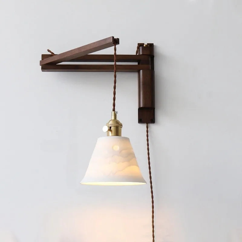 applique murale led rétro japonaise télescopique en laiton et verre - vue 3 sur 15