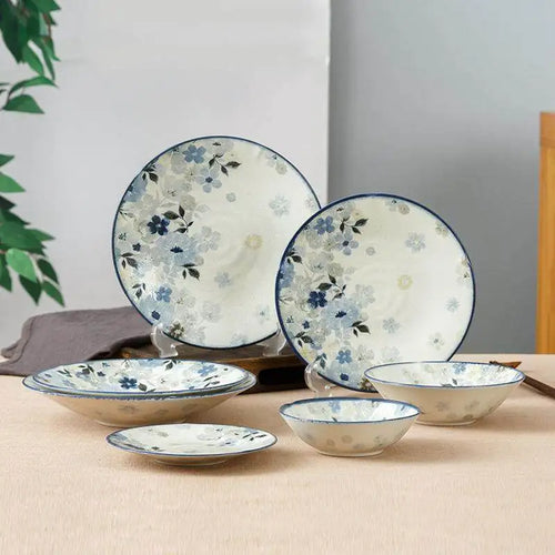 Assiettes céramique émaillée motif floral style japonais