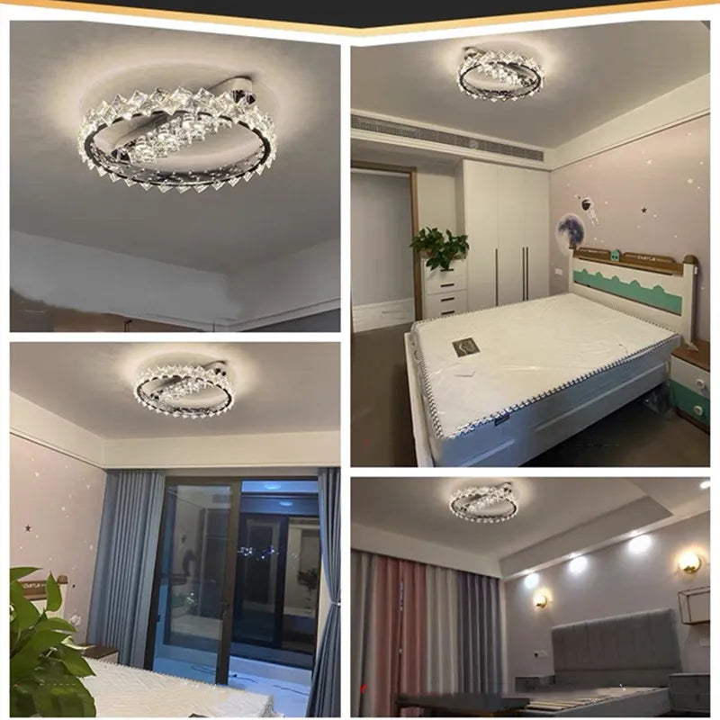 lustre moderne en acier inoxydable chrome avec éclairage en cristal - vue 5 sur 10