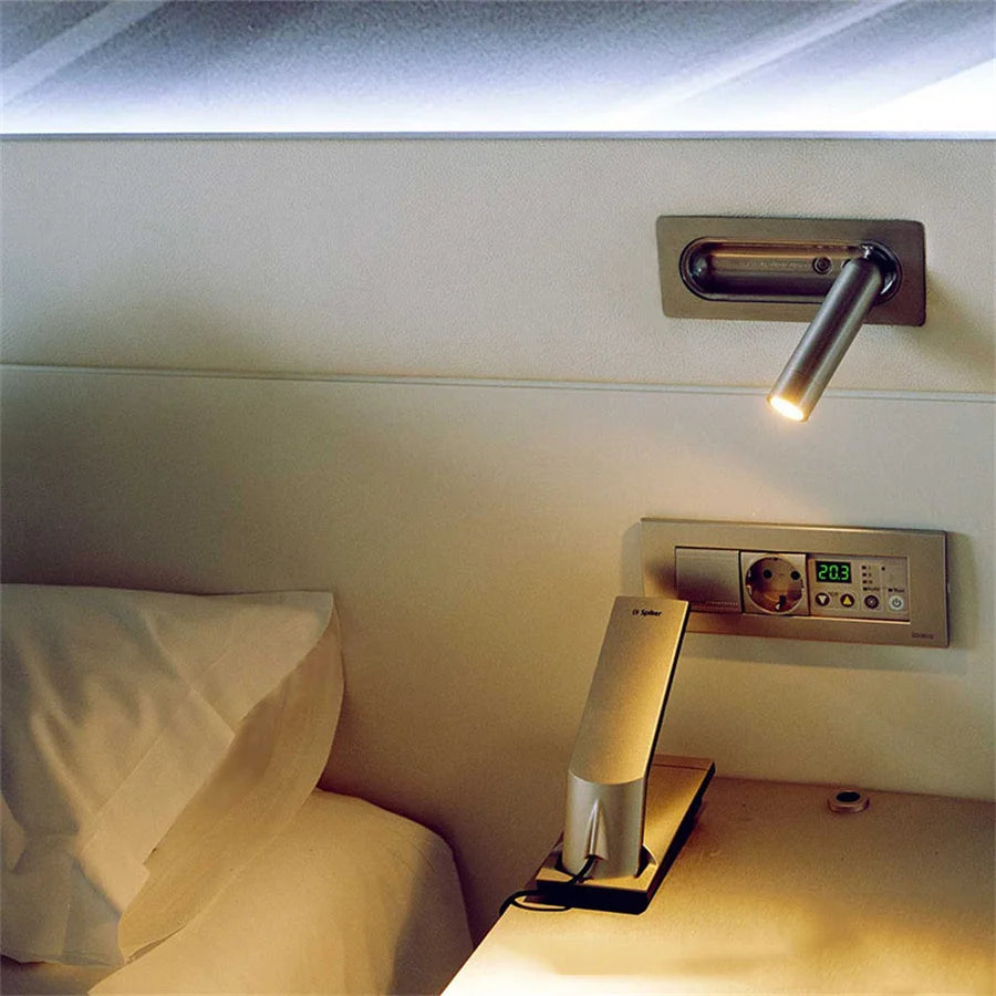Appliques murales de lecture réglables nordiques avec interrupteur chambre hôtel tête de lit encastré projecteur de lecture rotatif Applique murale de chevet - vue 5 sur 10