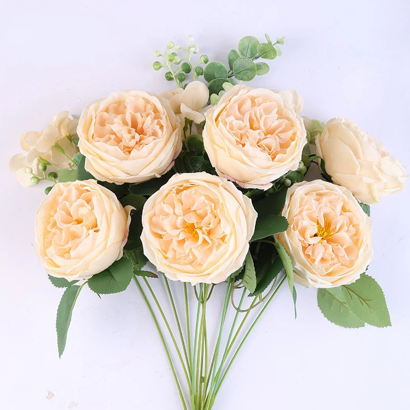 bouquet de roses artificielles en soie pour décoration intérieure - vue 5 sur 16