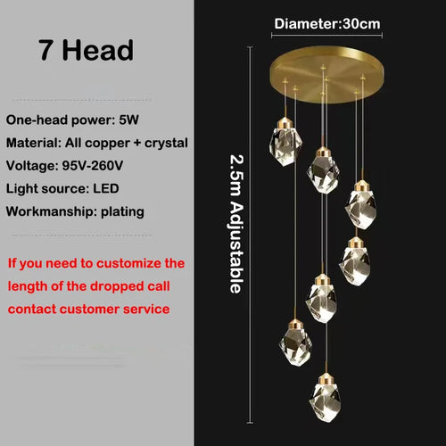 lustre en cristal led design en cuivre moderne et élégant - vue 15 sur 16