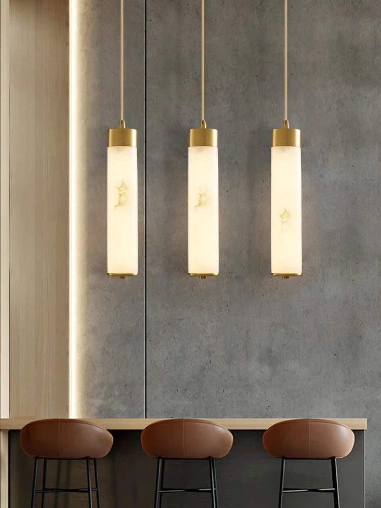 Pure natural marble and copper chandelier for modern minimalist decor - vue 3 sur 7