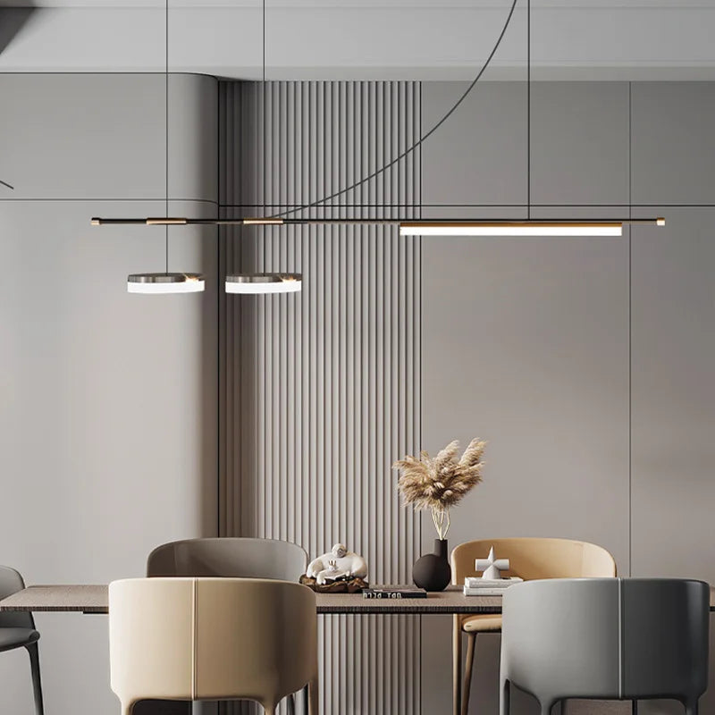 SANDYHA Restaurant moderne Lustres bande linéaire lampe à LED salle à manger Lustre Salon Design Luxe Luminarias Pendentes E Lustres - vue 4 sur 15
