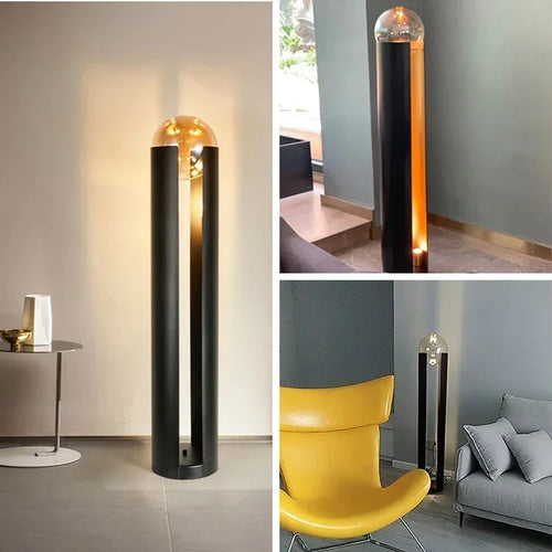 lampadaire moderne en fer et verre avec lumière led décorative