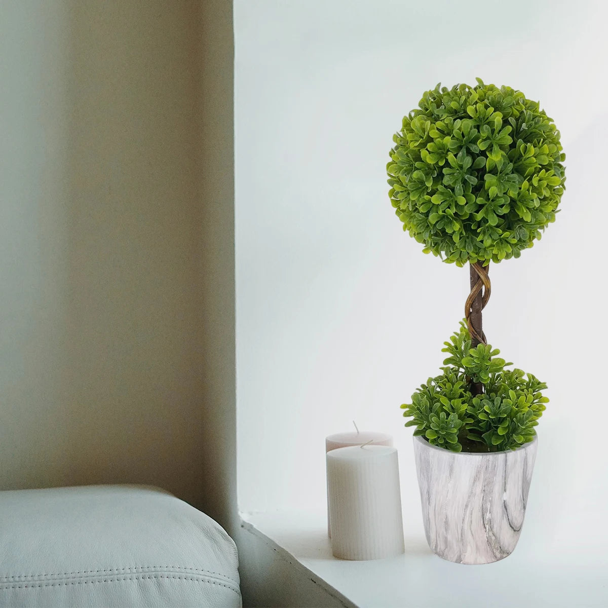 buis artificiel topiaire en pot pour décoration intérieure - vue 3 sur 7