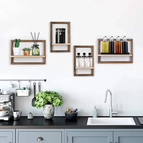 4 Pcs Floating Shelves for Wall, Rustic Wood Wall Shelves for Wall Decor Mounted Shelves Bathroom, Living Room, Kitchen Storage - vue 4 sur 7