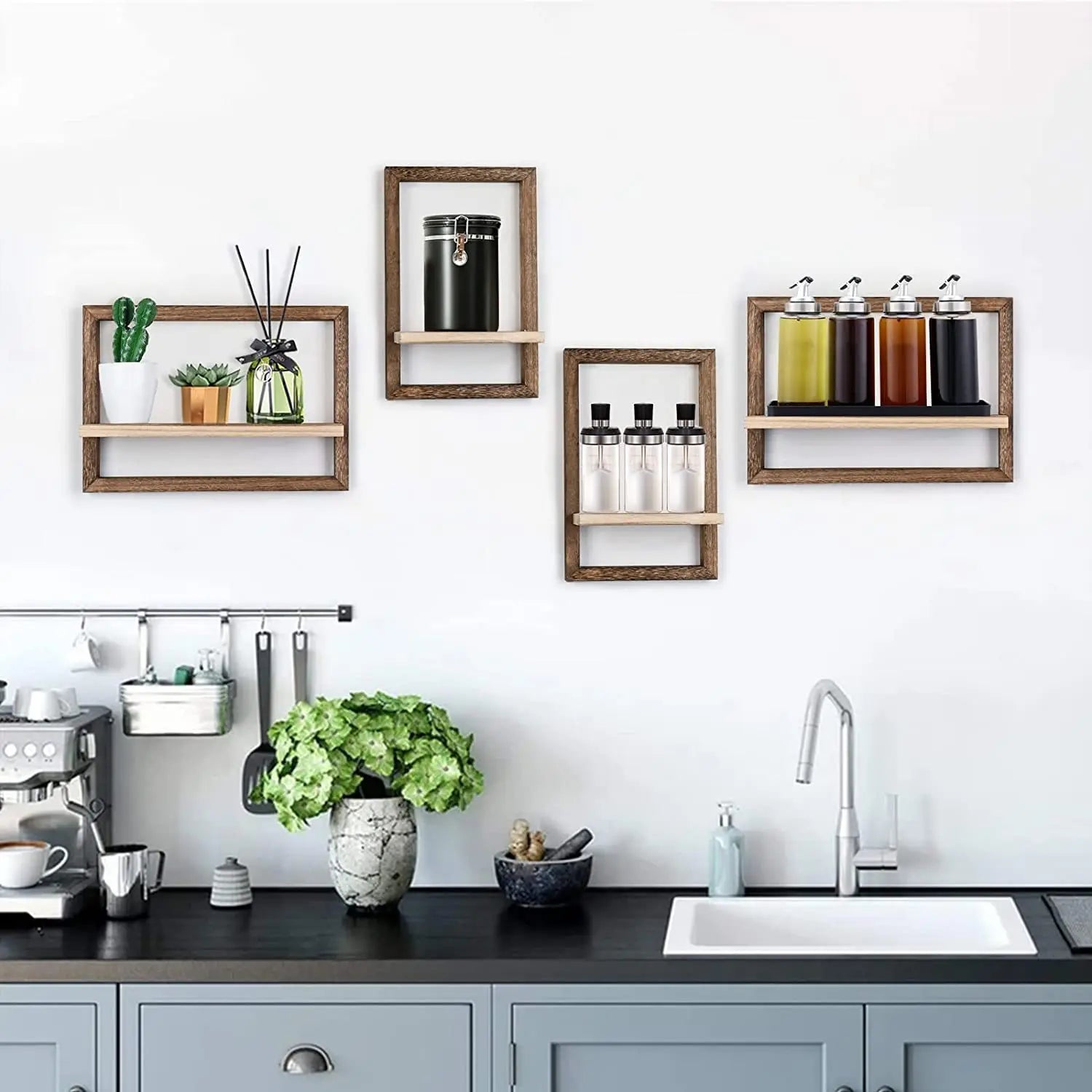 Black Wood Shelves for Wall Storage Hanging Floating Wall Shelves Rustic Farmhouse Decor, Bedroom Bathroom Living Room Kitchen - vue 3 sur 7