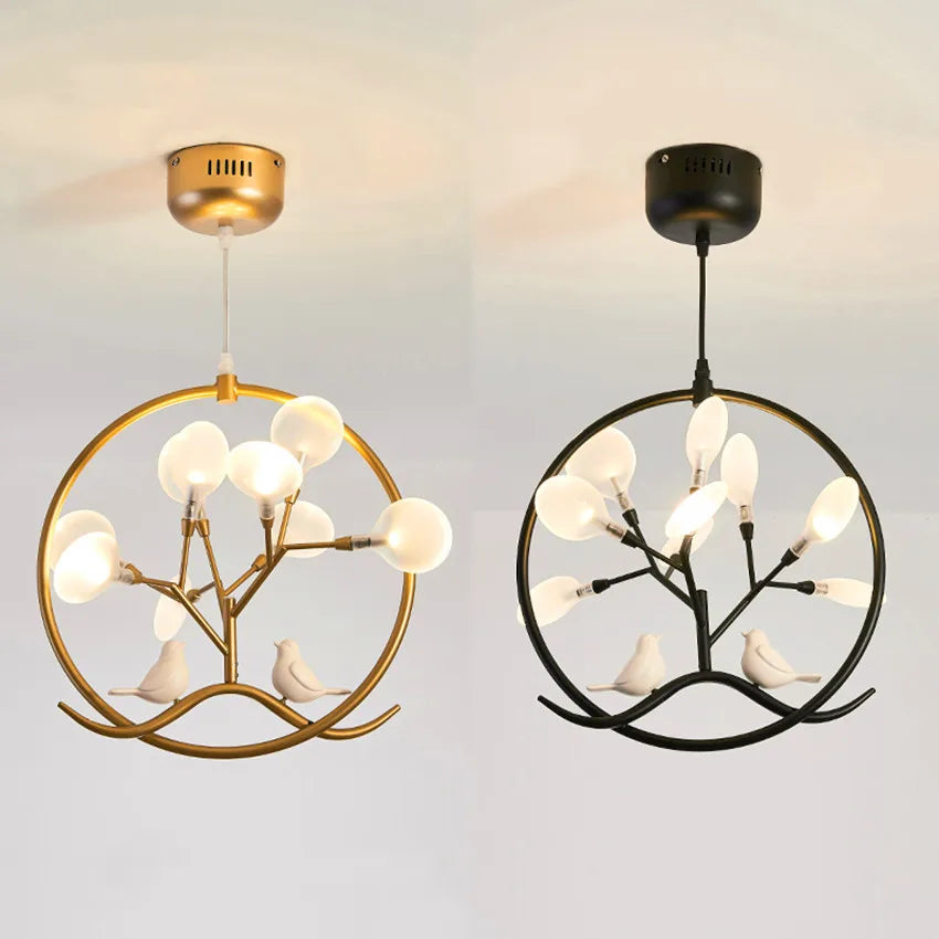 lustre design nordique cage à oiseaux branche d'arbre halo - vue 2 sur 12