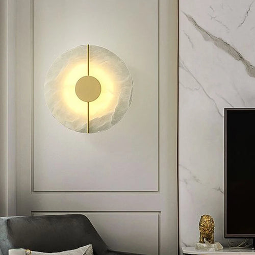 Applique murale LED ronde en marbre et cuivre doré - vue 6 sur 10