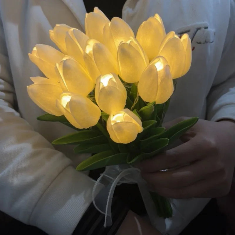 lampe tulipe décorative avec fleurs artificielles pour intérieur - vue 5 sur 8