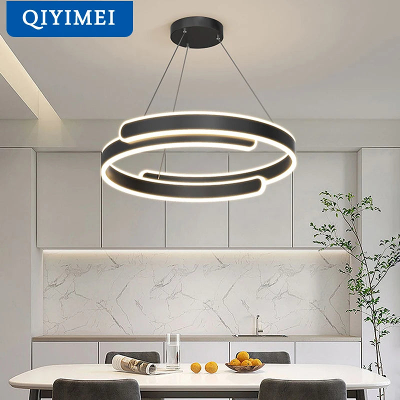 Lustre Noir Blanc Moderne LED Pour Salon Salle à manger Cuisine Éclairage Intérieur Décor À La Maison - vue 7 sur 10