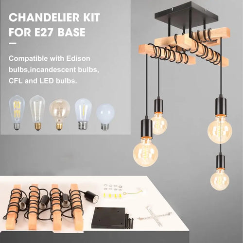 Vintage industriel bois plafond suspension lumières rétro Loft éclairage cuisine île suspension lampe Restaurant lustres Luminaire - vue 6 sur 7