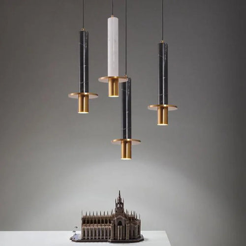 Marbre LED lustre lampe moderne abat-jour en métal suspension pour chambre chevet salon maison intérieur décor plafonnier - vue 4 sur 11