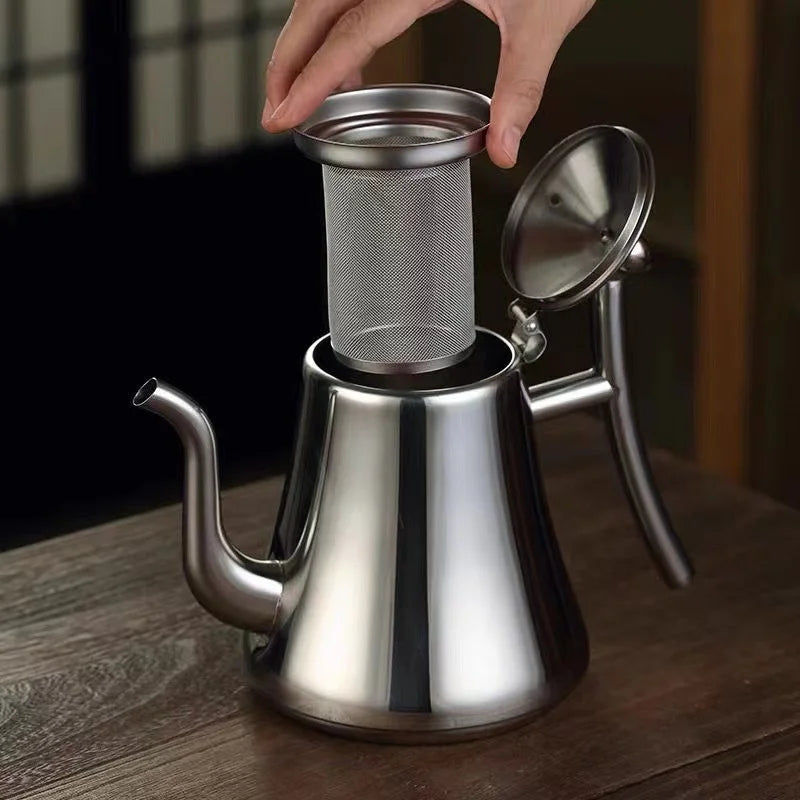 Théière acier inoxydable poli avec infuseur filtre cuisine - vue 6 sur 7
