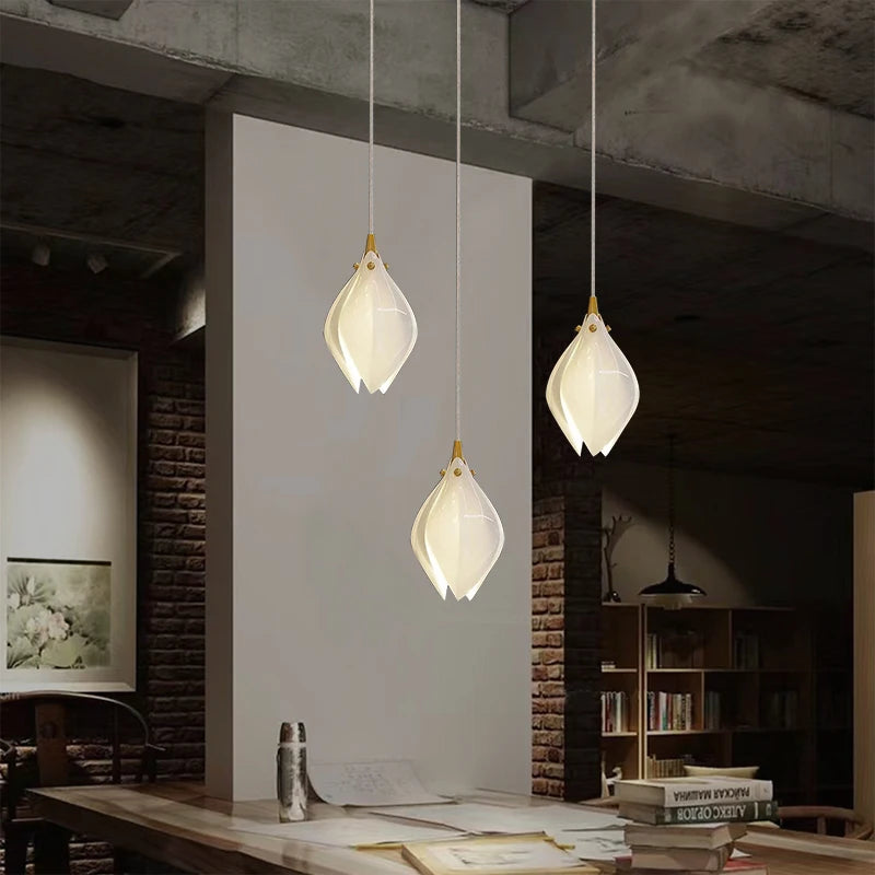 lustre led moderne en céramique en forme de pétales décoratif - vue 6 sur 14