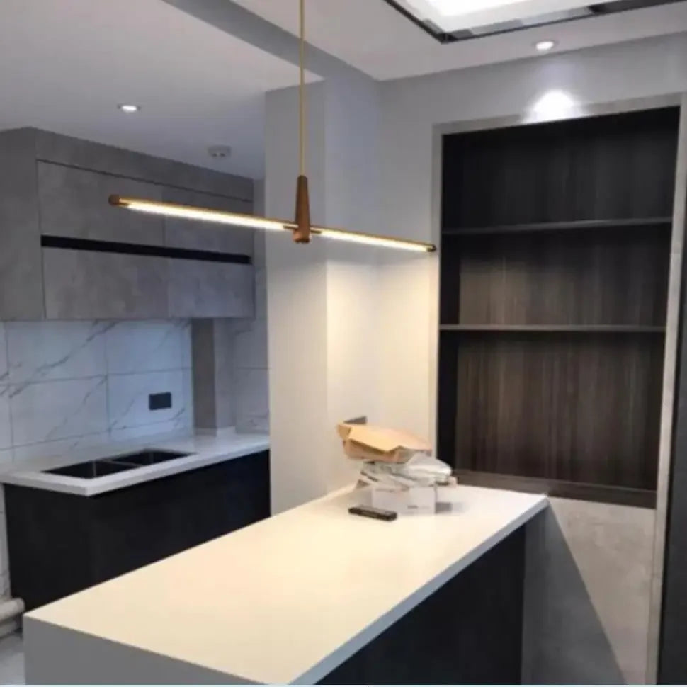 Modern minimalist wood LED chandelier for living room, bar, café and restaurant home decor - vue 3 sur 7