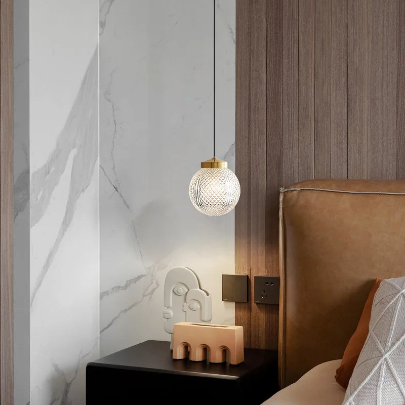suspension moderne en cuivre avec cordon en verre transparent - vue 5 sur 9