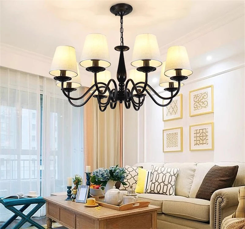 lustre en fer noir avec abat-jour pour intérieur élégant - vue 7 sur 10