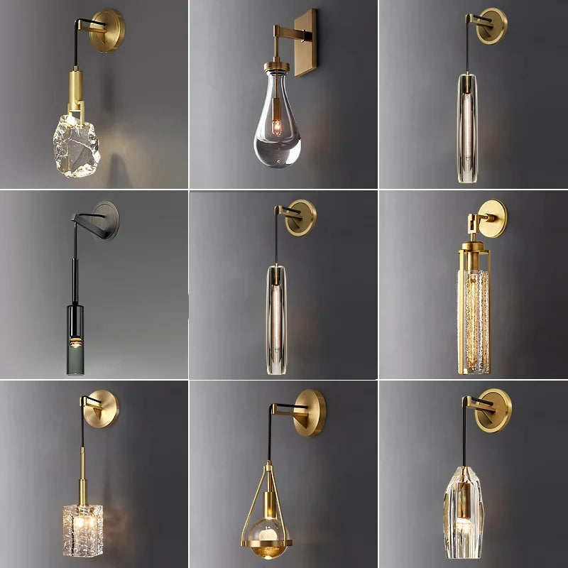 applique murale design gouttelette d'eau cristal led cuivre nordique